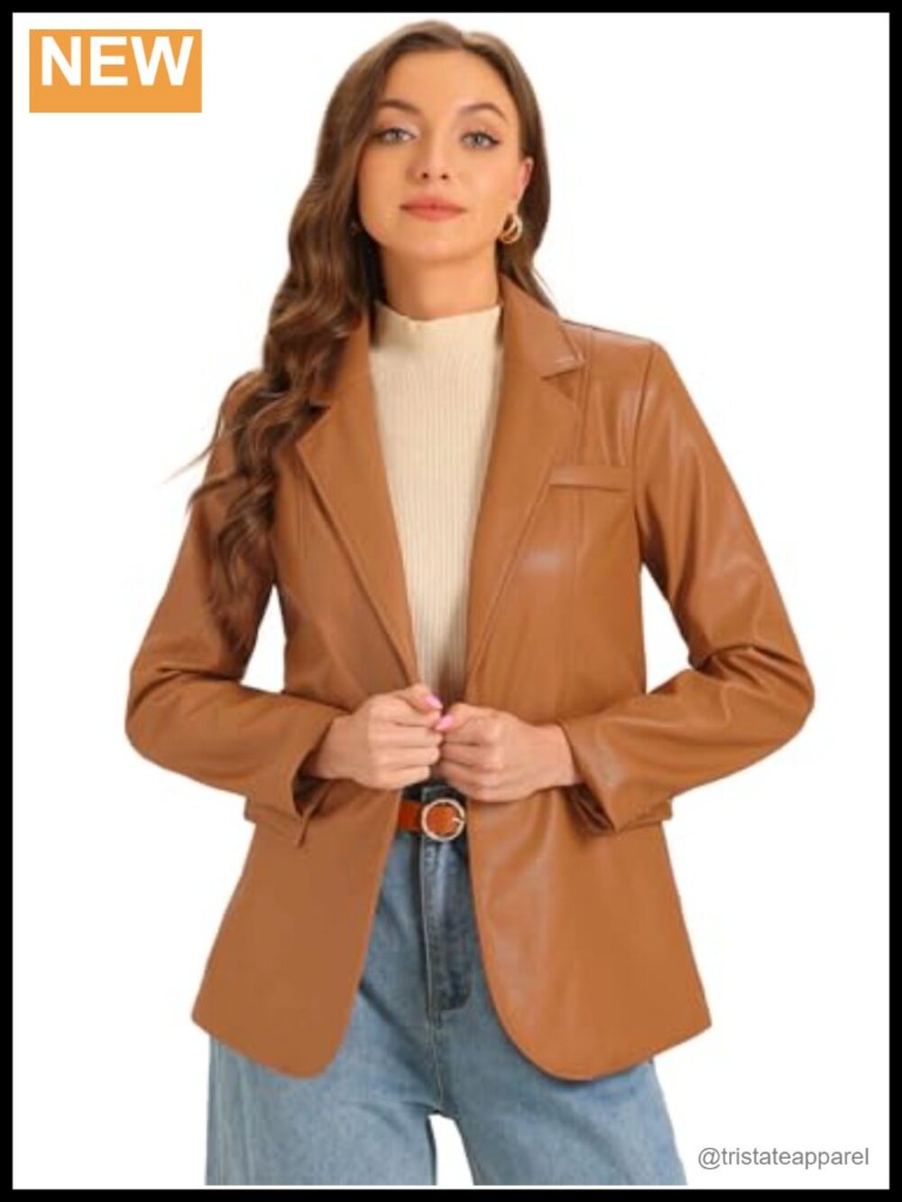 Faux Leather Moto Jacket Women PU Biker Oversized Blazer with Padded Shoulders